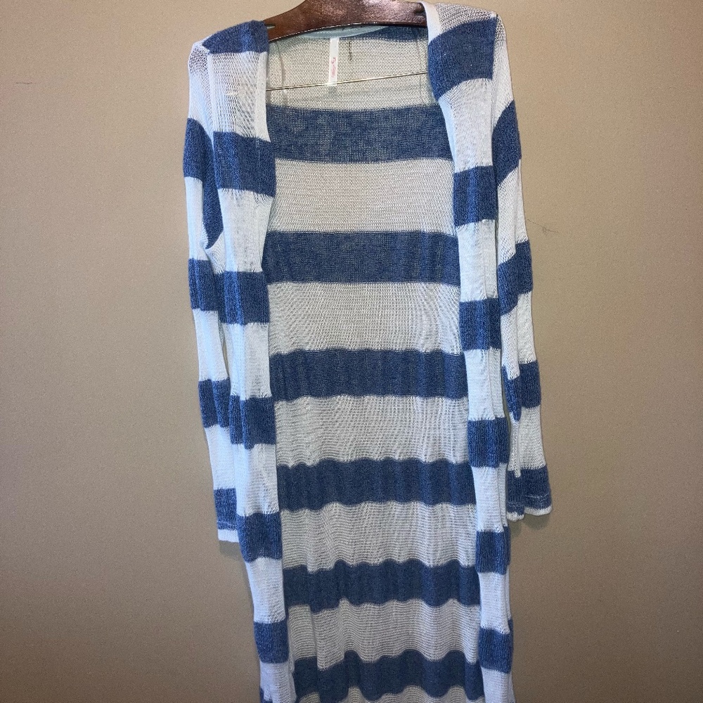 Blue and White Striped Cardigan